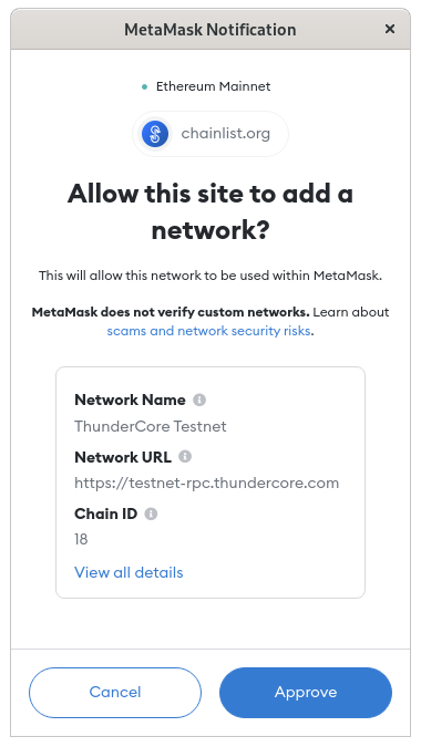 Approve to add ThunderCore Testnet